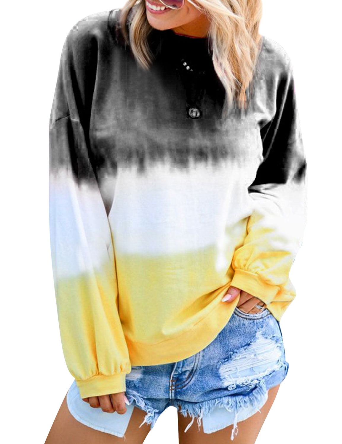 ZXZY Women Casual Long Sleeve Round Neck Colorblock Panama | Ubuy