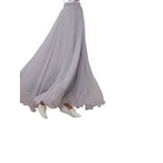ZXZY Women Chiffon Solid Color Retro Long Skirt Dress
