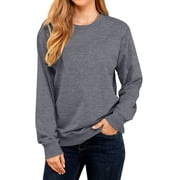 ZXZY Women Crew Neck Long Sleeve Solid Color Sweatshirt Top