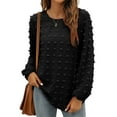 thumbnail image 1 of ZXSXSY Women Crochet Dots Crew Neck Long Sleeve Button Keyhole Back Solid Color Blouse, 1 of 4