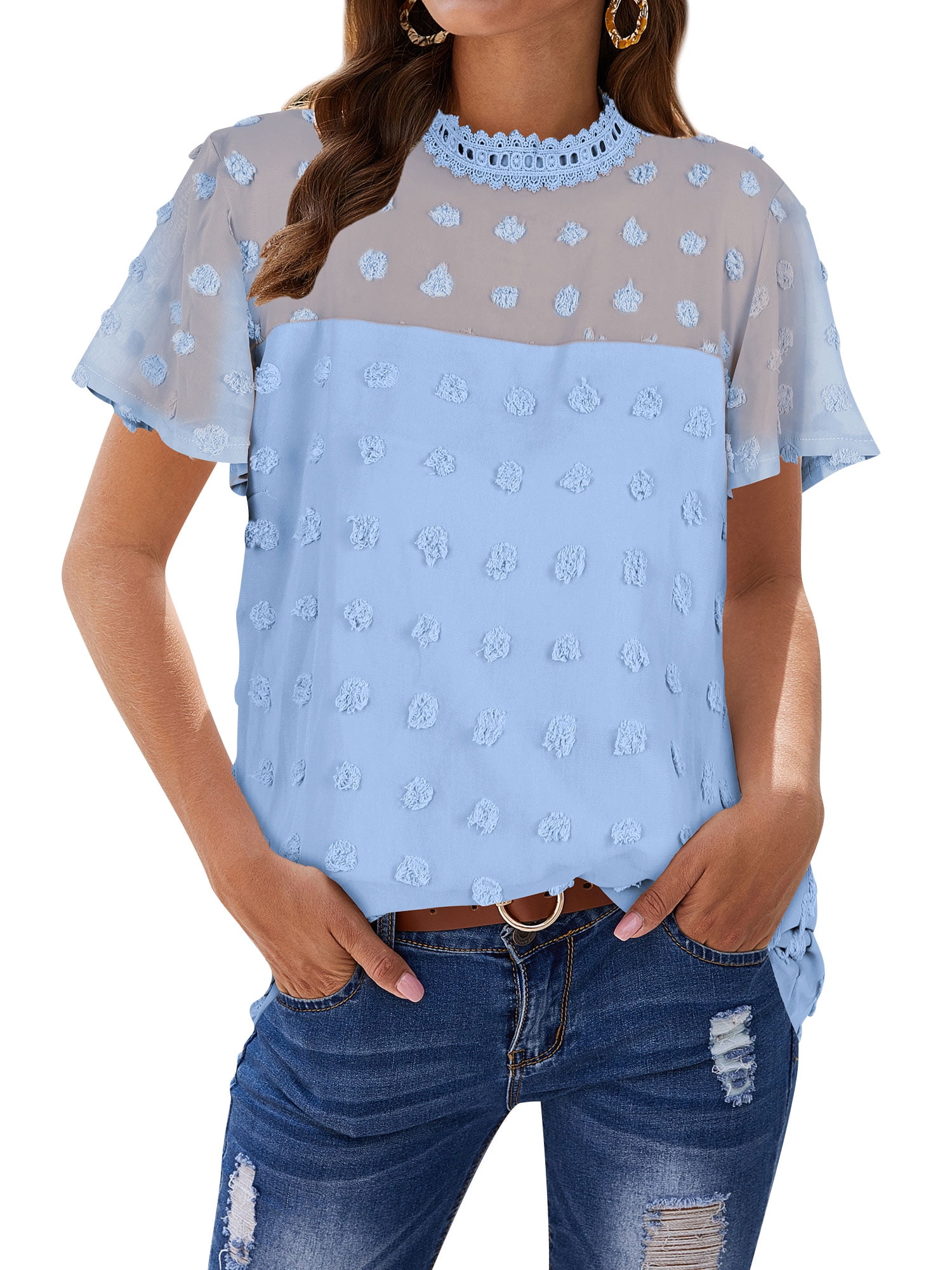 ZXZY Women's Soft Polyester Blend, Crochet Dots, Short