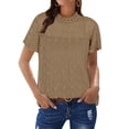 thumbnail image 1 of ZXSXSY Women Crochet Dots Cutout Short Sleeves Mock Neck Blouse Top, 1 of 12