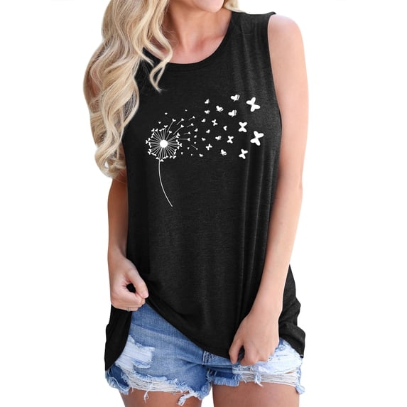 ZXSXSY Women Dandelion Print Crew Neck Sleeveless Tank Top