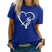 ZXZY Women Faith Heart Print Short Sleeve Crew Neck T-Shirts
