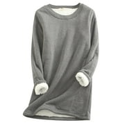 ZXZY Women Fleece Crew Neck Long Sleeve Solid Color Mid-length Sweatshirt