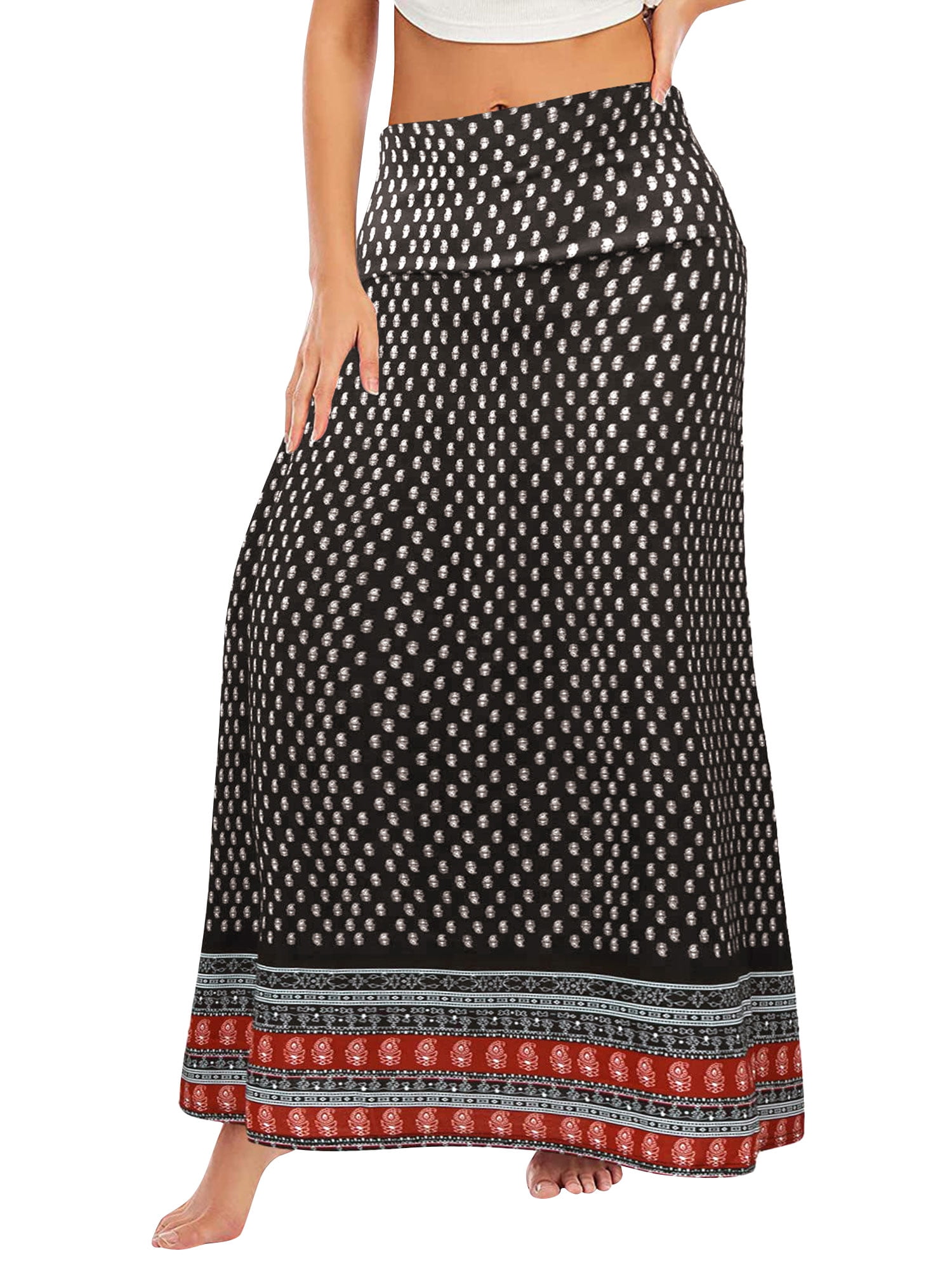 Z ZXSXSY Women Floral Print Striped High Waist Boho Maxi Skirt