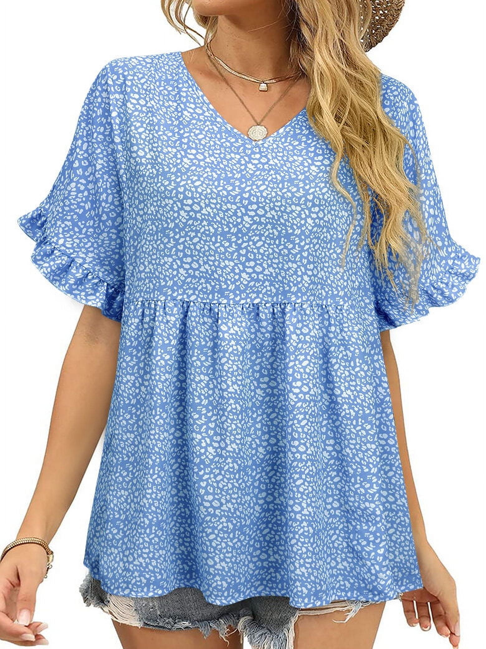 ZX Women Floral Printed Ruffled Short Sleeves V Neck Jamaica | Ubuy