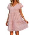 thumbnail image 1 of ZXZY Women Floral Printed Ruffled Sleeves V Neck Babydoll Mini Dress, 1 of 7