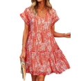 thumbnail image 1 of ZXZY Women Floral Printed Ruffled Sleeves V Neck Babydoll Mini Dress, 1 of 8