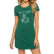 ZXZY Women Have A Coffee Graphic Printed Curved Hem Short Sleeves Mini Dress