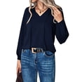 thumbnail image 1 of ZXSXSY Women Lacing V Neck Long Sleeve Ruched Solid Color Blouse, 1 of 7
