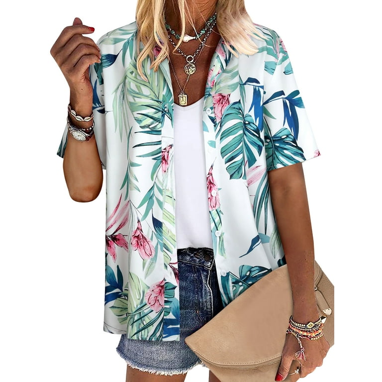 新発売 Floral Hawaiian Womens ZXSXSY Print Sleeve Short Button-Up 日本映画