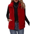 thumbnail image 1 of ZXSXSY Women Lapel Collar Full Zip Sleeveless Pockets Fleece Vest Coat, 1 of 6