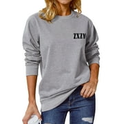 ZXZY Women Letter Printed Solid Color Crew Neck Long Sleeves Sweatshirt