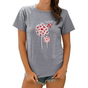 ZXZY Women Love Dandelion Printed Heart Graphic Crew Neck T-shirt
