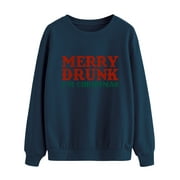 ZXZY Women Merry Christmas Letter Printed Crew Neck Long Sleeve Pullover