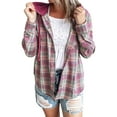 thumbnail image 1 of ZXSXSY Women Plaid Print Long Sleeve Single-Breasted Drawstring Hooded Jacket, 1 of 10