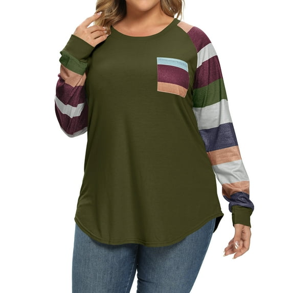 ZXSXSY Women Plus Size Round Neck Long Sleeves Colorblock Tunic Shirt