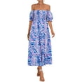 thumbnail image 1 of ZXSXSY Women Printed Off Shoulder Smocked Puff Short Sleeve Layered Ruffle Midi Dress, 1 of 4
