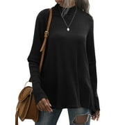 ZXZY Women Ribbed Solid Color Stand-up Collar V Back Hem Top
