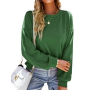 ZXZY Women Round Neck Long Sleeve Solid Color Pullover Top