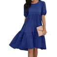 thumbnail image 1 of ZXSXSY Women Sapphire Hollow Back Round Neck Short Sleeves Peplum Midi Dress, 1 of 6