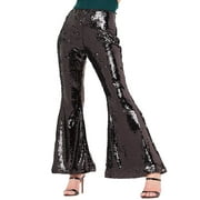 ZXZY Women Sequin Solid Color Long Pants Flare Pants