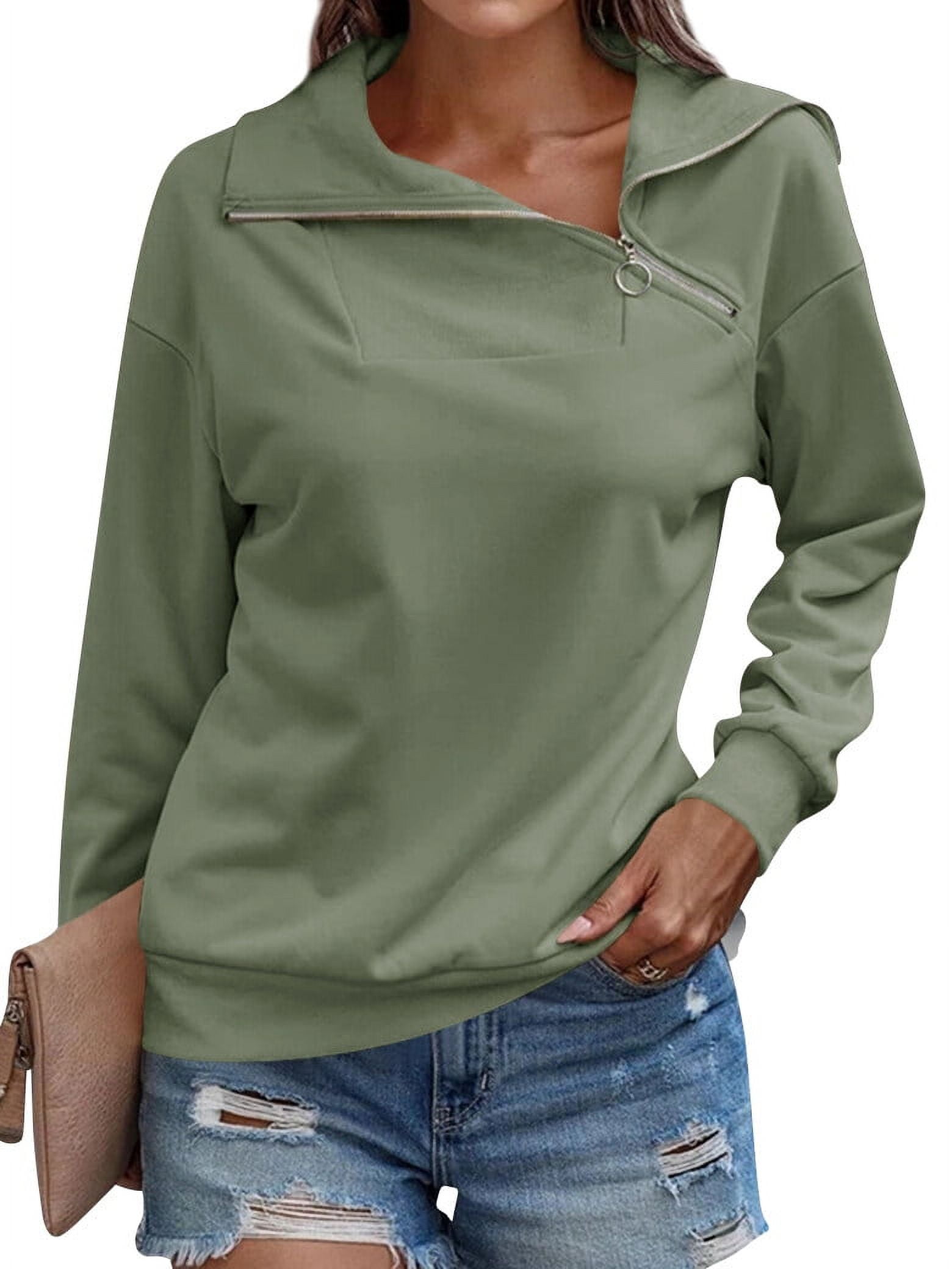YSY★ ZXSXSY Women Skew Lapel Collar Zipper Long Sleeve Solid