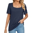 thumbnail image 1 of ZXSXSY Women Square Neck Ruch Short Sleeve Solid Color Top, 1 of 5