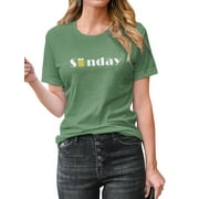 ZXZY Women Sunday Letter Printed Crew Neck Short Sleeves Soft T-shirt