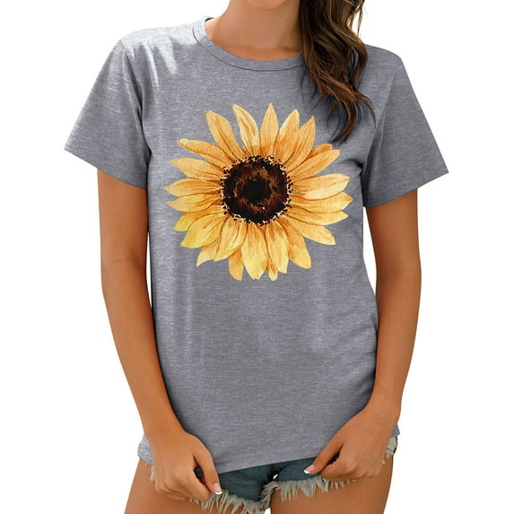 ZXSXSY Women Sunflower Graphic Printed Short Sleeves T-Shirt