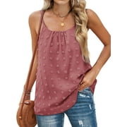 ZXZY Women Swiss Dots Crew Neck Sleeveless Solid Color Cami Top