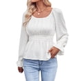 thumbnail image 1 of ZXZY Women Swiss Dots Smocked Pleated Square Neck Ruffle Long Sleeve Peplum Blouse, 1 of 7