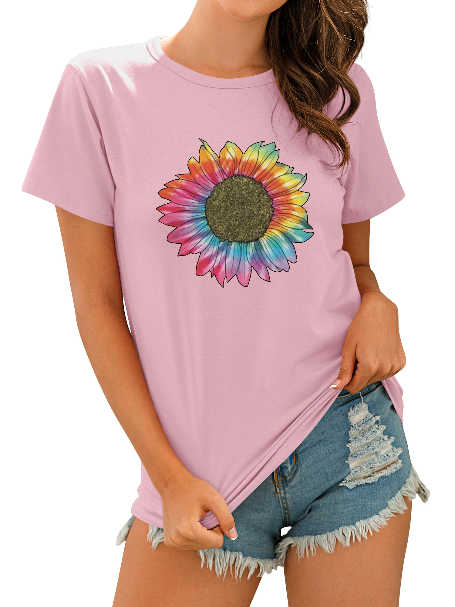 ZXSXSY Women Crew Neck Cap Sleeve Solid Color T-Shirt