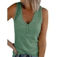 thumbnail image 1 of ZXSXSY Women V Neck Buttons Solid Color Ribbed Summer Sleeveless Tank Top, 1 of 2