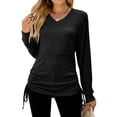 thumbnail image 1 of ZXSXSY Women V Neck Ruched Drawstring Long Seeve Solid Color Top, 1 of 7