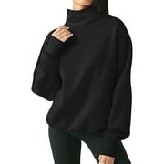 ZXZY Women's High Neck Long Sleeve Solid Color Sweatshirts