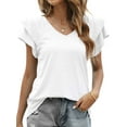 thumbnail image 1 of ZXSXSY Women's V Neck Double-Layer Ruffle Sleeve Solid Color Top, 1 of 7