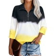 thumbnail image 1 of ZXSXSY Womens Color Block 3/4 Sleeve Quarter Zip Lapel V Neck Casual Tops, 1 of 9