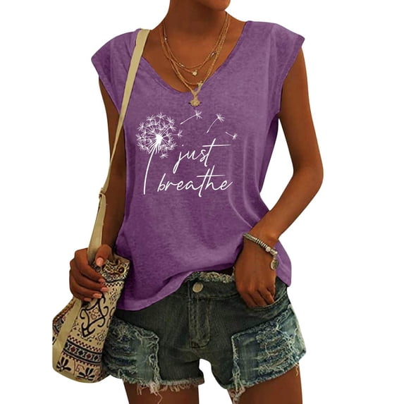ZXSXSY Womens Dandelion Graphic T-Shirts V-Neck Short Sleeve Teen Girls Cute Sunflower Print Casual Tee Tops
