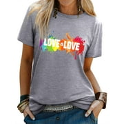 ZXZY Womens Love Is Love Letter Print Crew Neck Short Sleeve T-Shirt