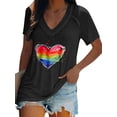 thumbnail image 1 of ZXSXSY Womens Rainbow Heart Printed V Neck Short Sleeve Spliced Top, 1 of 7