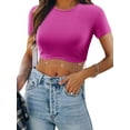 thumbnail image 1 of ZXSXSY Womens Short Sleeve Crew Neck Tassel Trim Wavy Hem Rib Crop Top, 1 of 6