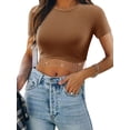 thumbnail image 1 of ZXSXSY Womens Short Sleeve Crew Neck Tassel Trim Wavy Hem Rib Crop Top, 1 of 7