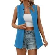 ZXZY Womens Sleeveless Open Front Solid Color Blazer Cardigan Vest