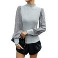thumbnail image 1 of ZXSXSY Womens Sparkle Sequins Long Sleeve Mock Neck Ribbed Knit Pullover Sweaters, 1 of 7