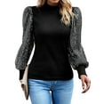 thumbnail image 1 of ZXZY Womens Sparkle Sequins Long Sleeve Mock Neck Ribbed Knit Pullover Sweaters, 1 of 7