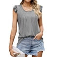 thumbnail image 1 of ZXSXSY Womens U Neck Flutter Sleeve Solid Color Pleated Tank Top, 1 of 6