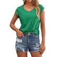 thumbnail image 1 of ZXSXSY Womens V Neck Cap Sleeve Solid Color T-Shirt, 1 of 3