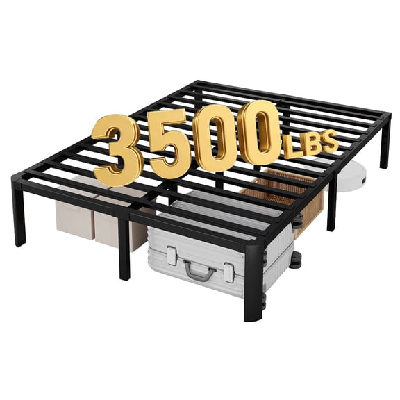 Kaelidra 14" Queen Metal Bed Frame, 3500 lbs Heavy Duty Steel Slats Support with Round Corner Legs, No Box Spring Needed, Noise Free, Easy Assembly